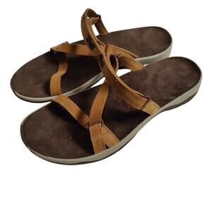 Teva Women Sz 8.5 Elzada Slide Sandal Pecan Tan Leather Athletic Outdoor